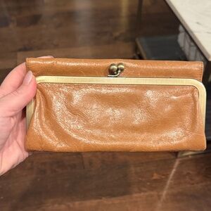 HOBO Caramel Leather Kiss-Lock Clutch